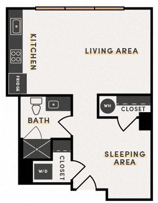 Floor plan for studio, 1 bath, 530 sqft